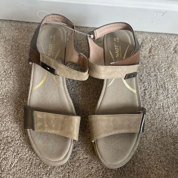 NAOT Intact Sandals Womens US 10 EU 41 Leather Coffee Tan Block Heel Comfort - Picture 2 of 7